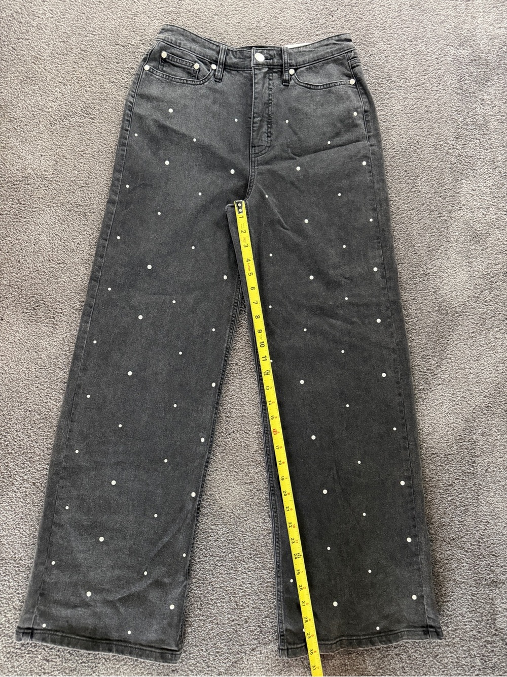 Black High-Rise Wide Leg Jeans with PearlDot Embellishment